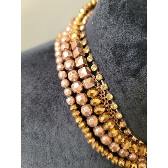 Women's Multi-Chain Beaded Necklace with Lobster Clasp Rose Gold and Yellow - Picture 5 of 6